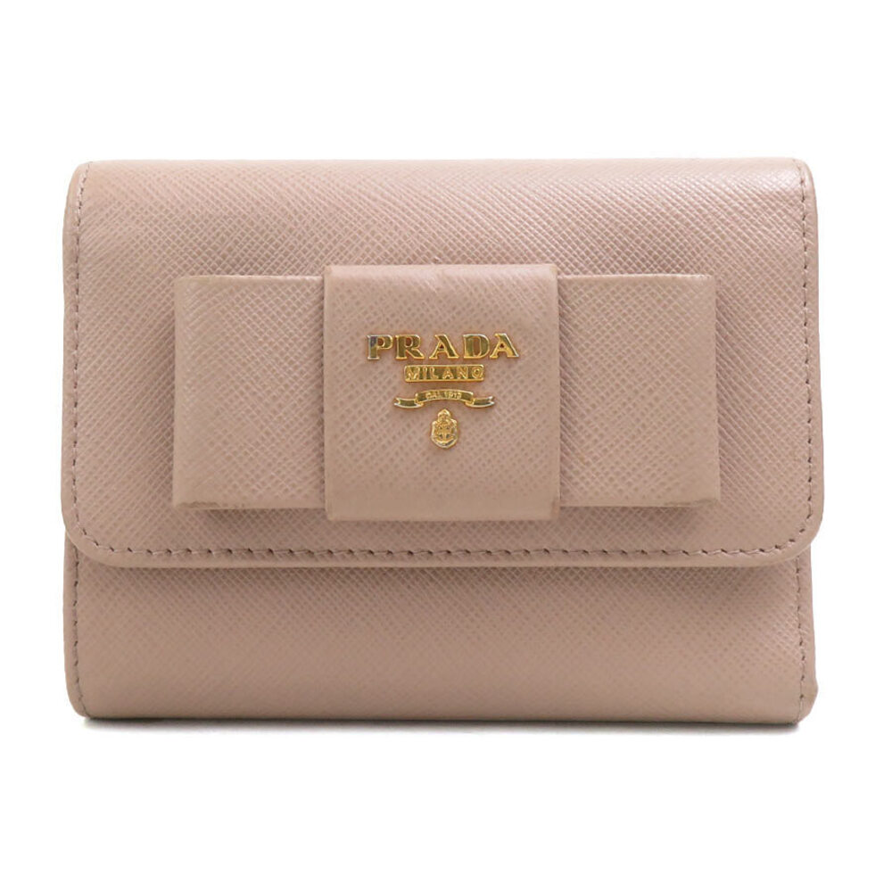 Prada Tri fold Wallet Leather Beige Cream